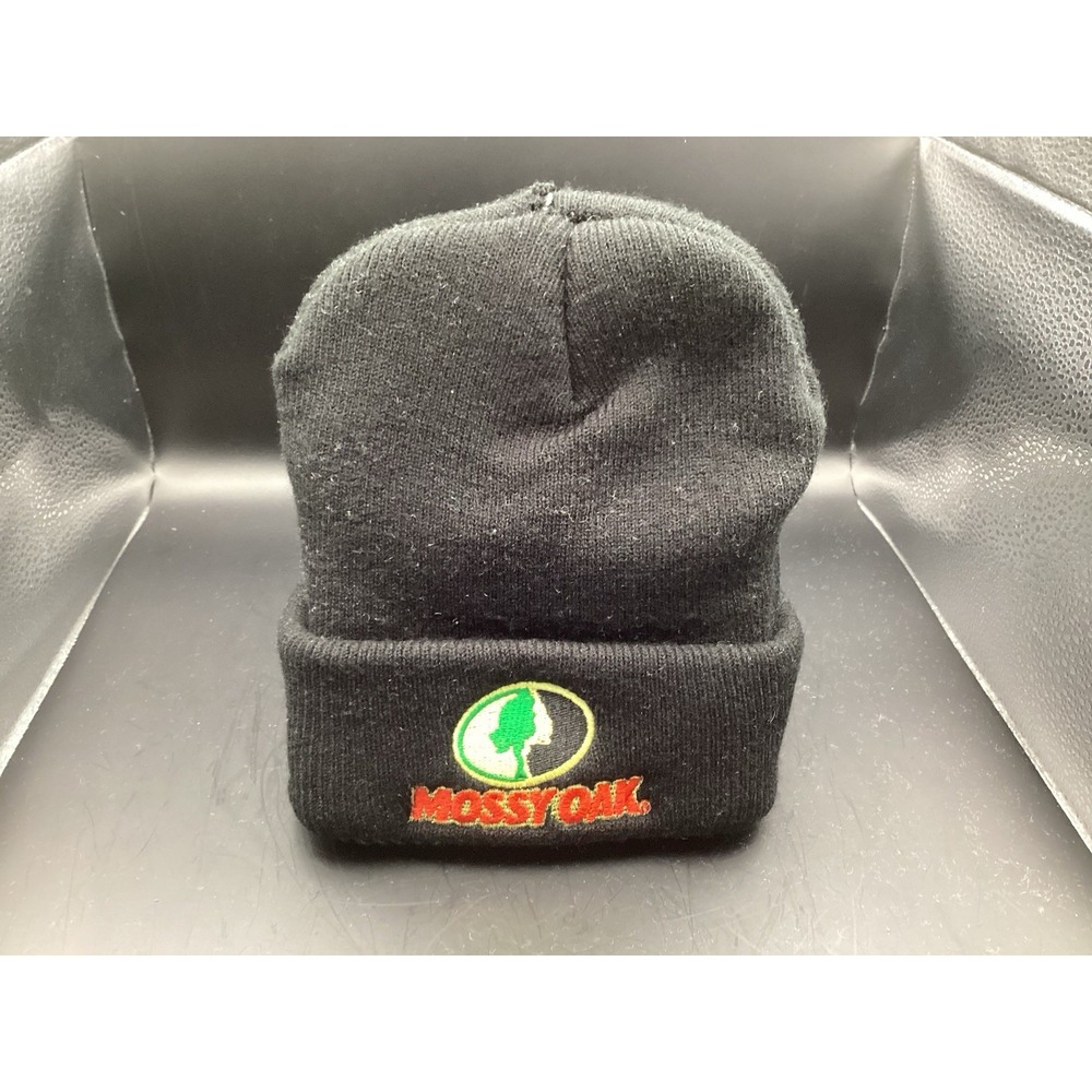 Mossy Oak Hat Beanie Black Embroidered Patch Outdoor Hunting Warm Mens
